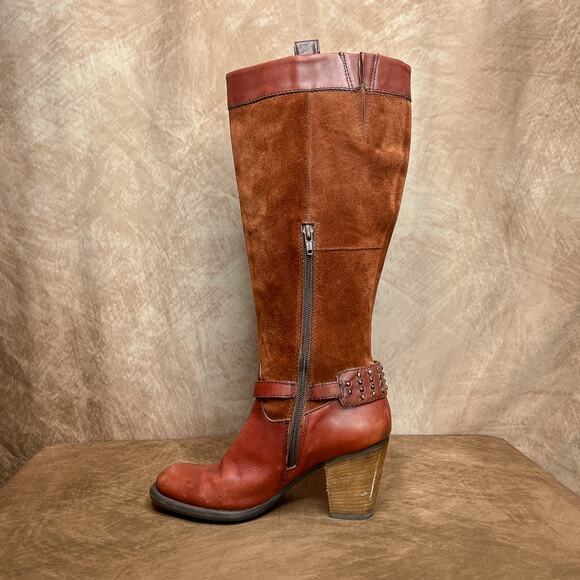 Naturalizer Vintage Y2K Glassy Calf High Suede Boots Block Heel Womens 8 Studded - Picture 3 of 10